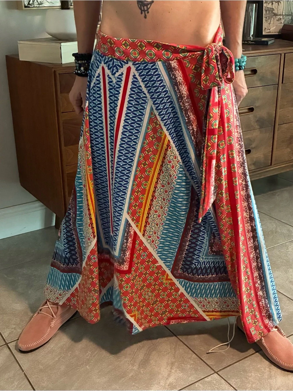 Bohemian Red & Blue Striped Maxi Skirt
